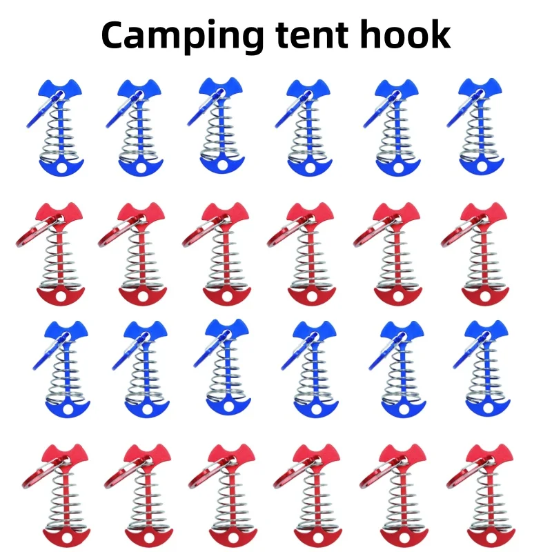 1/3/5PCS Spring Fishbone Deck Pegs Tent Stakes Awning Anchor Wind Rope Buckle With Carabiner Deck Fixed Nails Camping Tent Hooks