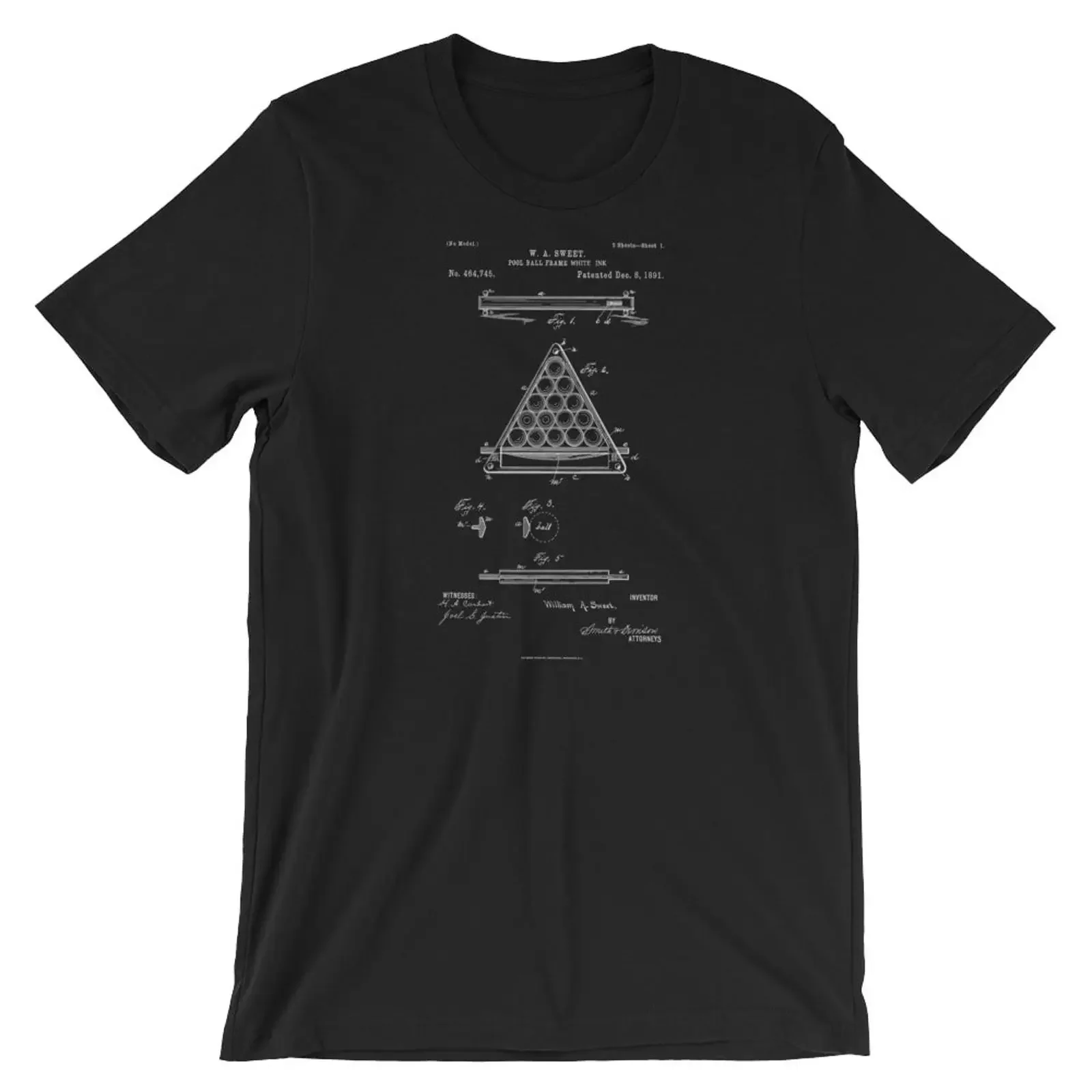 Vintage 1890 Pool-Ballständer, T-Shirt mit Patentdruck, Billardspieler, Premium-Baumwolle, lässig, in verschiedenen Farben erhältlich, Vintage
