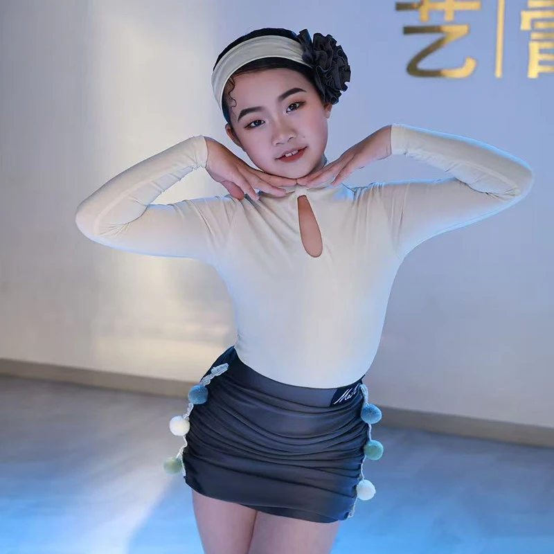 Fashion Long Sleeves Latin Dance Clothes For Girls Rumba Latin Dance Competition Suits Children Ballroom Dance Costume SL14998