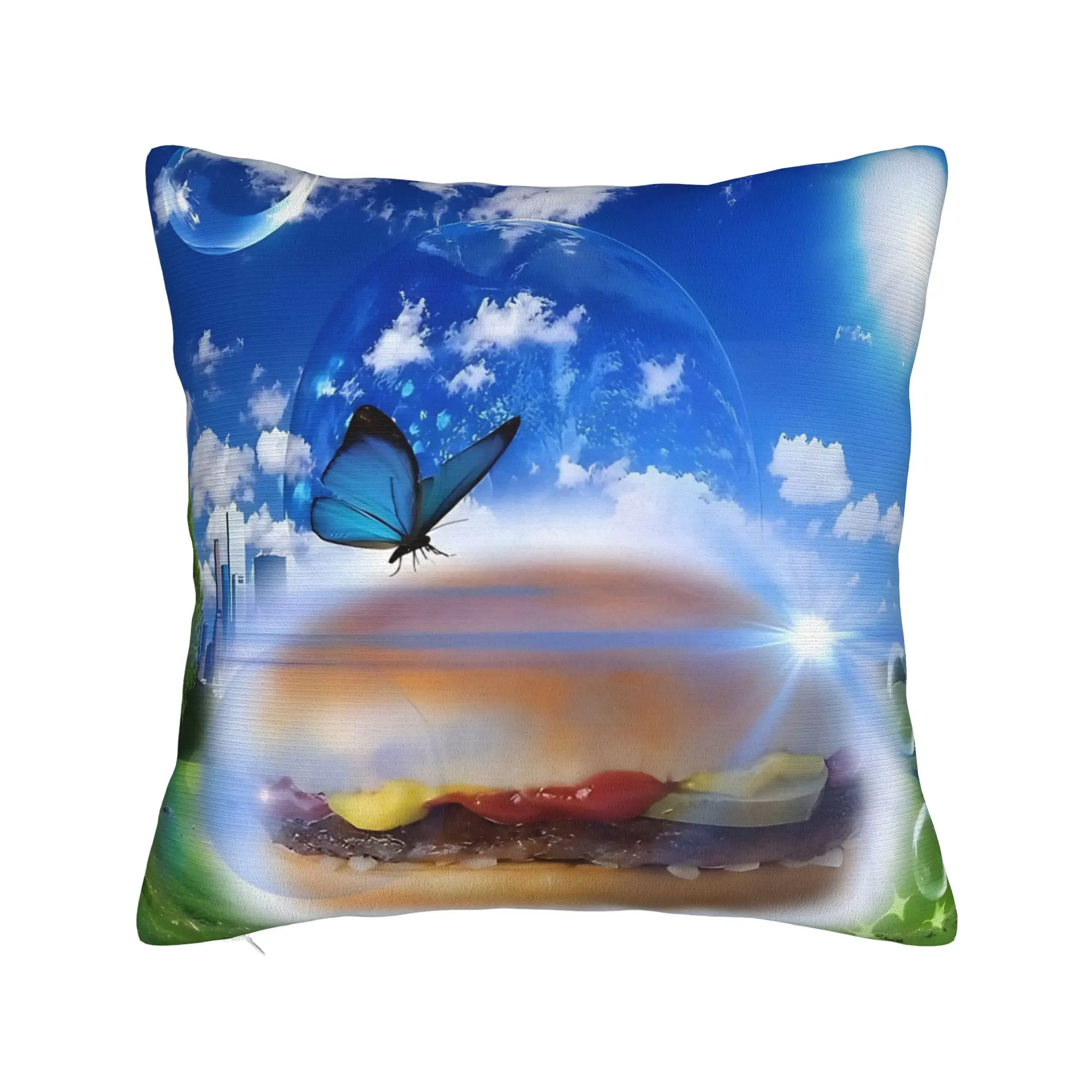 Frutiger Aero Burger and Butterfly Square Pillowcases Polyester Sofa  Cushion Case Creative Decor Throw Pillow Case 40*40