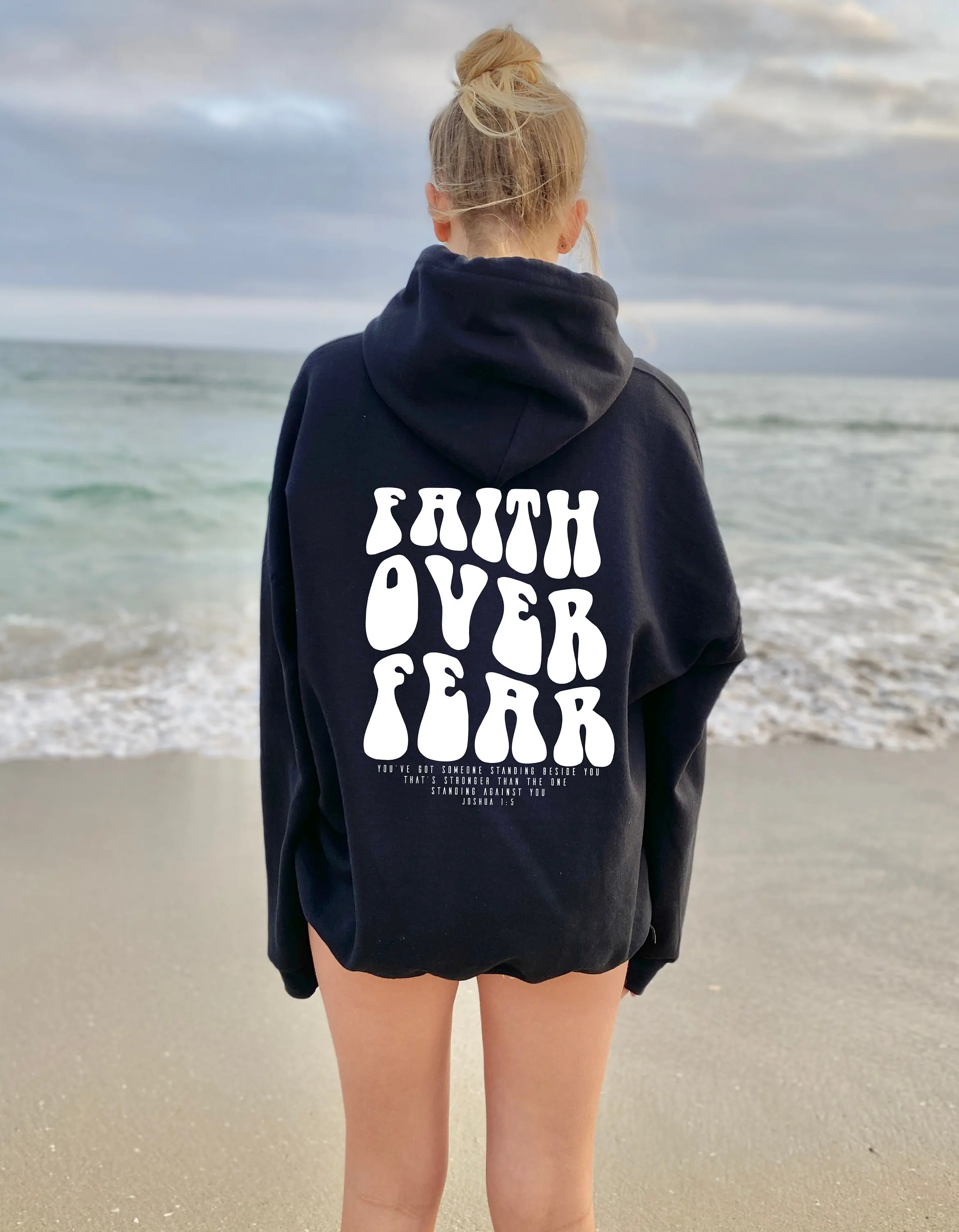 Faith Over Fear Simple Art Letter Design Women Hoodie Hip Hop Fleece Clothes Comfortable Autumn Streetwear Pocket Sport Tops