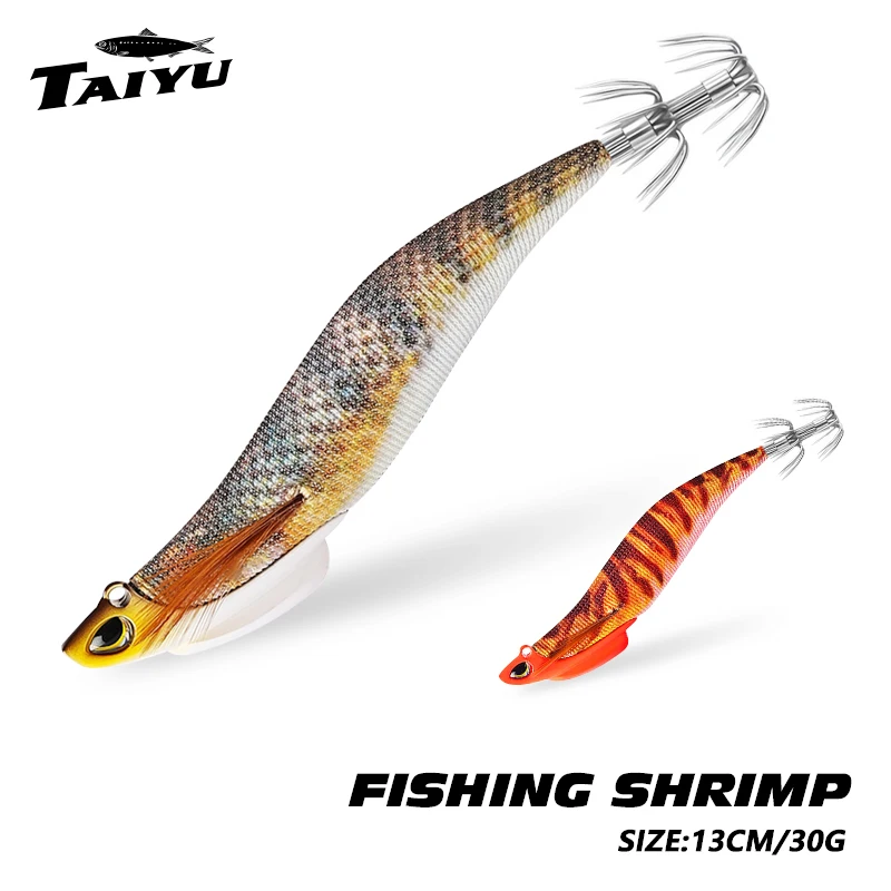 

TAIYU Wood Shrimp Fishing Lures 13cm 30g Luminous Squid Jig Wood Shrimp Squid Hook Octopus Cuttlefish Shrimp Saltwater Baits