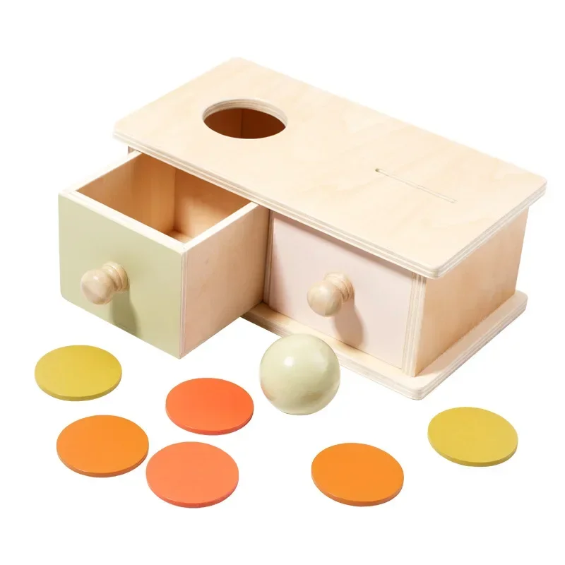Montessori Infant Wooden Color Spinning Coin Box Macaron Design round & Rectangular Permanent Baby Educational Toys