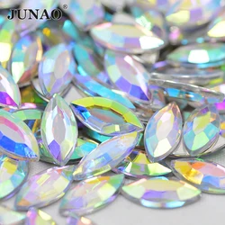 JUNAO 4*15mm 12*25mm Horse Eye Crystal AB Rhinestone Flatback Acrylic Crystal Stones Non Hotfix Strass For Garment Accessory