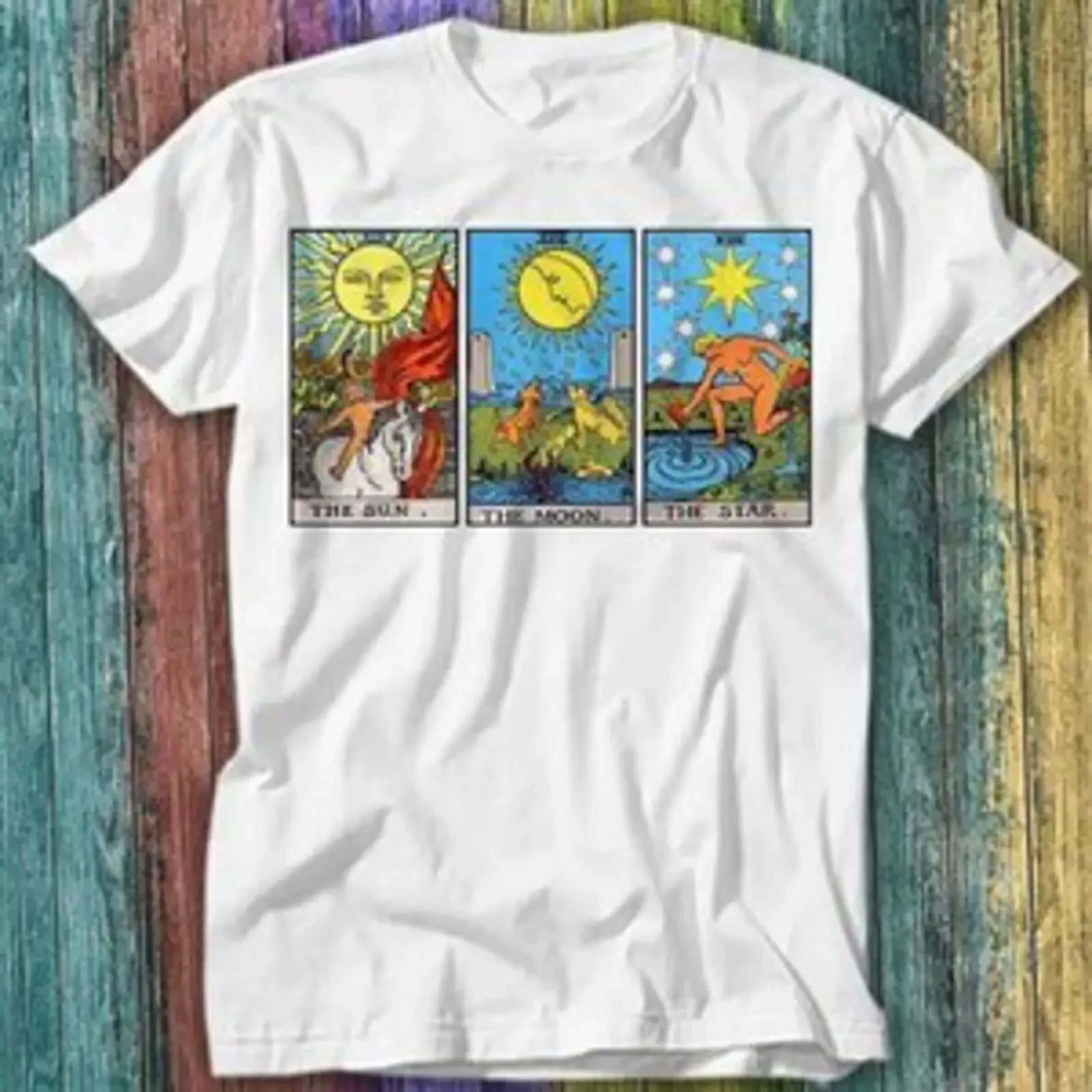 T Shirt Tarotkarten Magic The Sun Moon Star Top 466 vintage Washed Unisex Slightly Versatile streetwear fashion Stylish homme