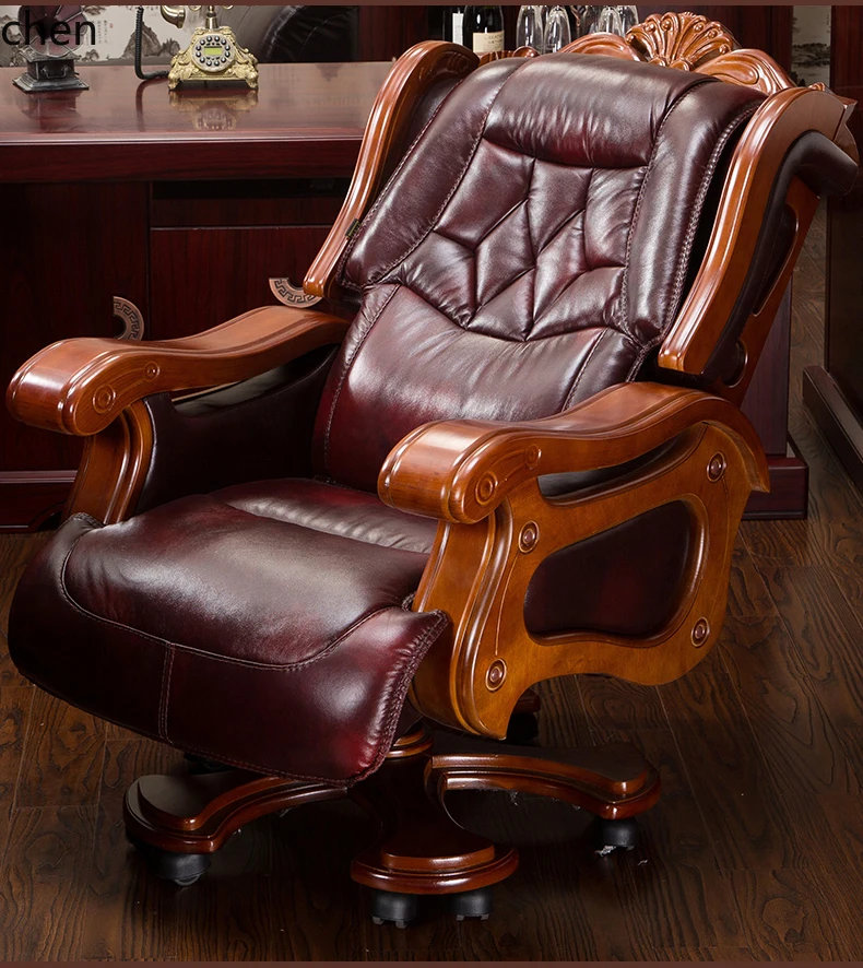 ZML Luxury Genuine Leather Reclining High-End Executive Cowhide Thickened Office Chair Swivel Chair