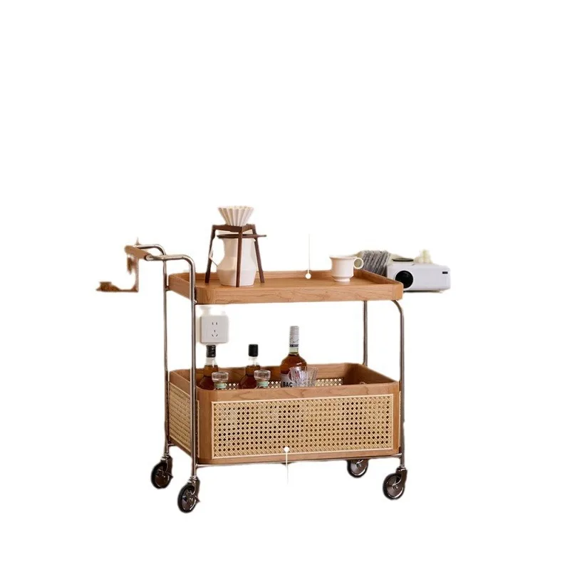 

Black walnut storage trolley living room Nordic solid wood edge sofa rattan storage side