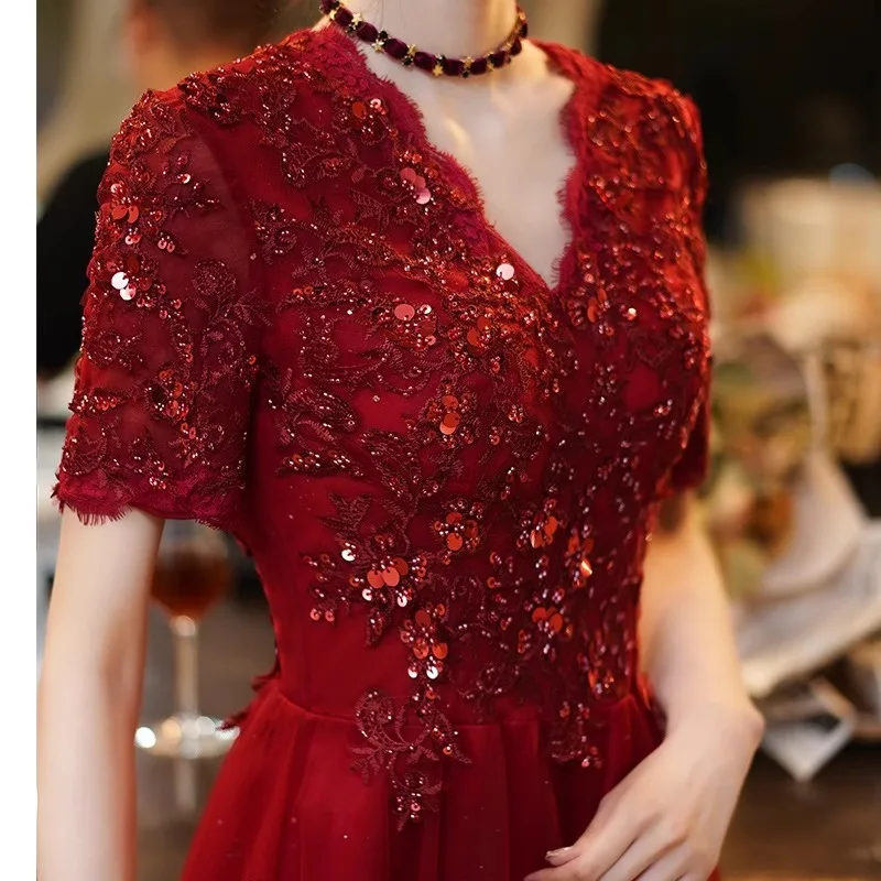 Robe de soiree Wine Red V-Neck Slim Formal Dress Wedding Elegant Evening Dresses Formal Party Dress Prom dresses Luxury Dress