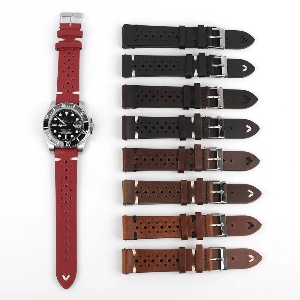 Vintage Genuine Leather Strap Watch Band 18mm 20mm 22mm 24mm Handmade Watch Bracelet Accessories Brown Watch Strap Replacement