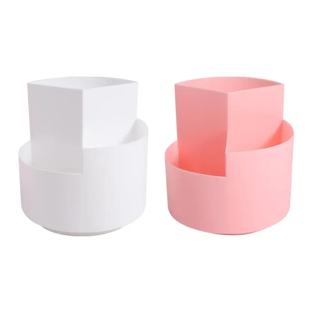 Stationery Organizer 360° Rotating Pen Holder Storage Box 3-Grid Makeup Brush Holder Dust-proof Multifunctional