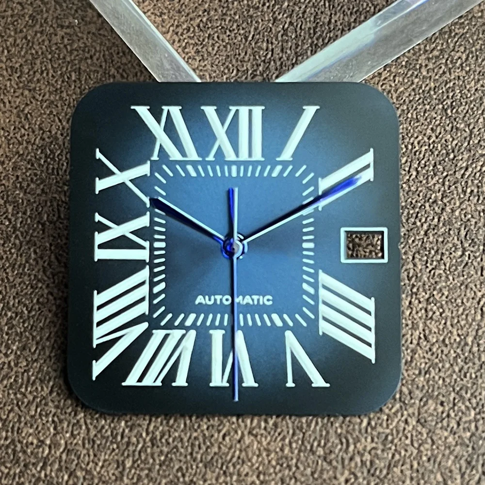 The 27mm NH35 watch with a square Roman numeral dial is suitable for the NH35 movement watch dial and pointer accessories