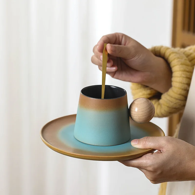 Light Luxury Ceramic Coffee Cup and Saucer Set High-Looking Creative Mug Office Water Cup