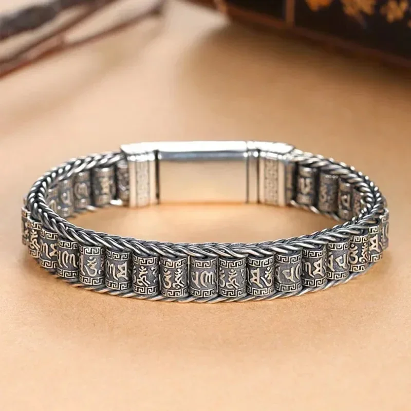 Traditional Tibetan Buddhism Six Character Proverbs Bracelet Six Words Mantra Bangle for Men Lucky Amulet Bracelet VJewelry Gift
