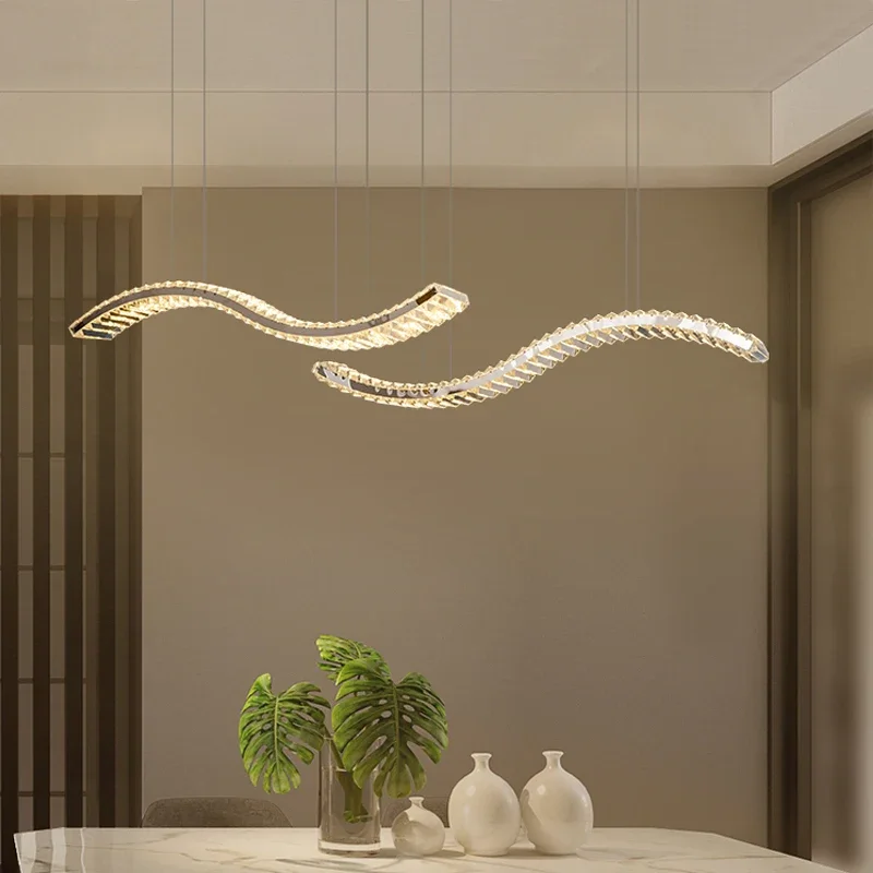 Wave Design Led Kroonluchter Voor Eetkamer Goud/Zilver Kristallen Lamp Moderne Keuken Eiland Hang Armatuur Korte Bar Verlichting