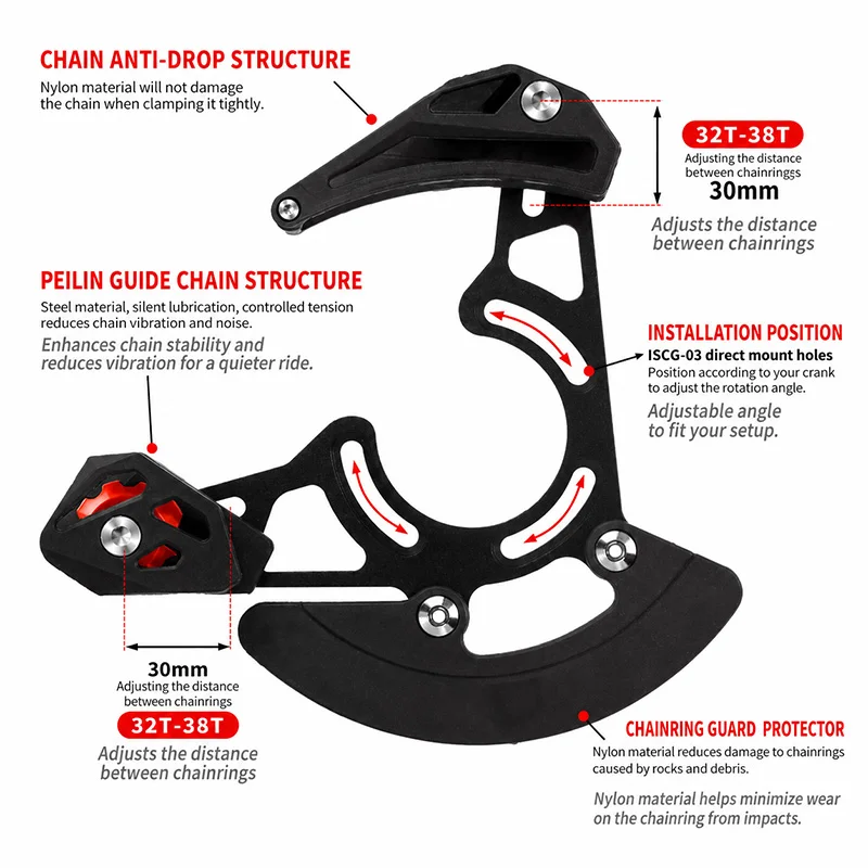 MTB Bike Chain Guide ISCG 03/05 BB Mount Single Chainring 32-38T 1x System Chainwheel Bash Protector Plate Bicycle Accessory