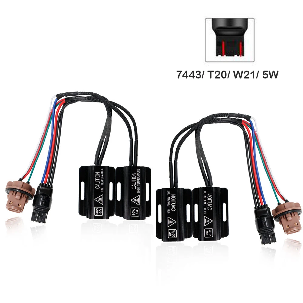 2pcs T20 7443 W21/5W 50W 6ohm Car Heat Sink LED Front Turn Signal OCB Load Resistor Adapter Anti Hyper Flash Error Canceler