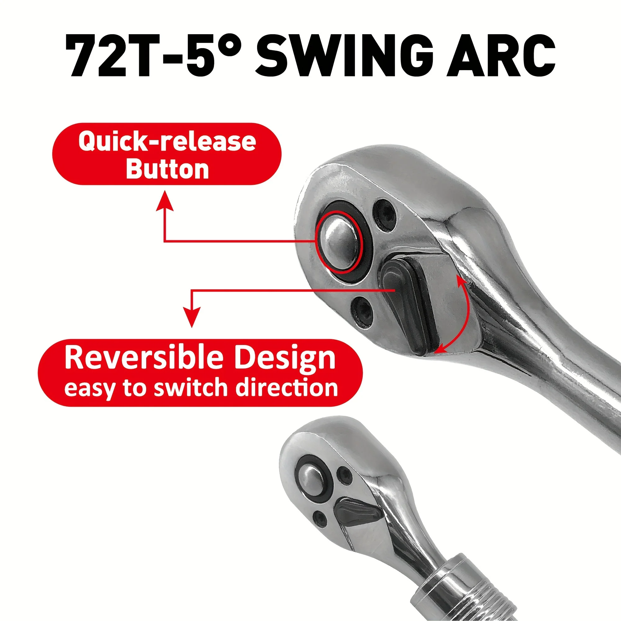 3/8 calowy napęd 72 zęby chowany klucz zapadkowy automatyczny klucz szybkiego zwalniania, zamocowana głowica