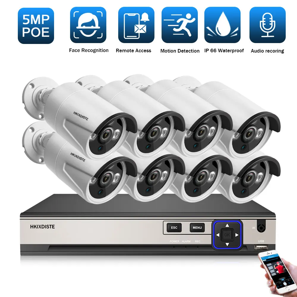 

H.265 HD 4K POE NVR Kit 8CH Home 5MP IP Security Camera System Set Motion Detection CCTV Video Surveillance System Kit XMEYE 4CH