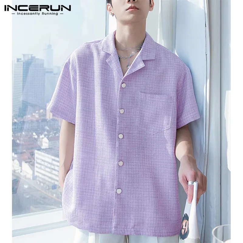 

INCERUN Tops 2024 Korean Style New Men's Simple Solid Color Blouse Casual Streetwear Male All-match Short Sleeved Shirts S-5XL