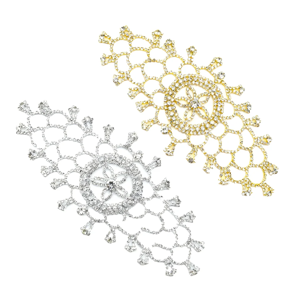 Hand Welded Rhinestone Applique, Silver Gold Plated Crystal Patch, DIY Luxury Sew On Trim for Wedding Dress Hat Headband Bag