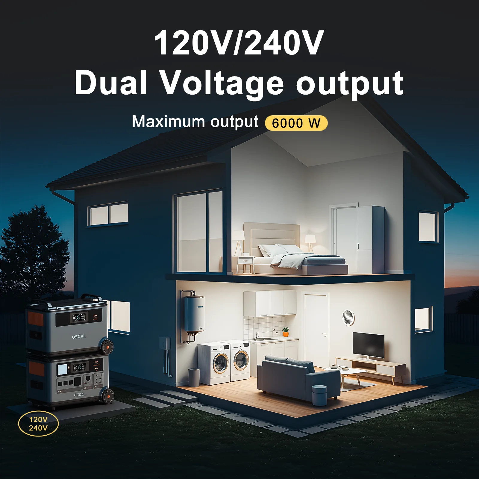 OSCAL PowerMax6000 Portable Power Station With 400W Solar Panel,6000W Continuous 9000W Peak,LiFePO4 Battery,2200W AC 2400W Solar Fast Charging,APP Monitor,Emergency Power Backup for Home,Camper,Outdoor Blackout