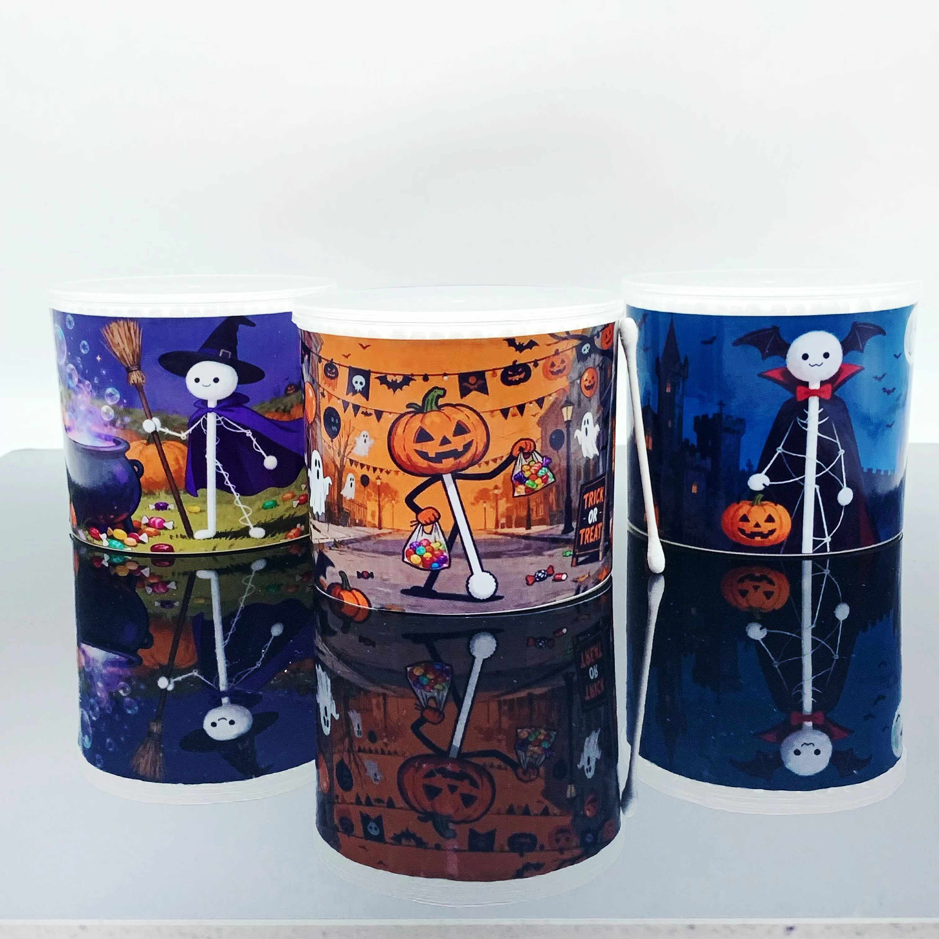 300 uds/600 Uds. Hisopos de algodón para adultos con temática de Halloween, doble cabeza, doble redondo y grueso, elementos creativos de estilismo para Halloween