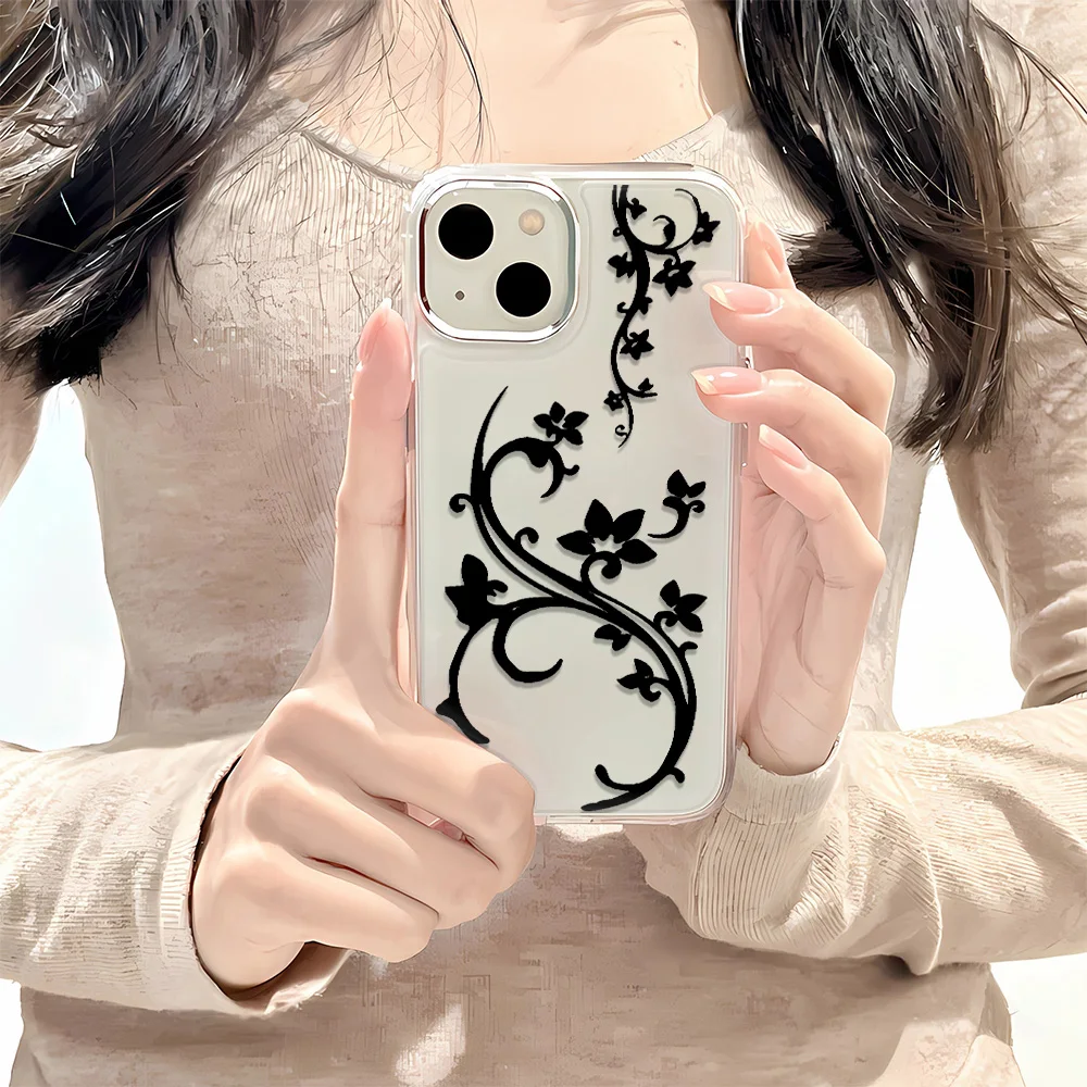 Black White Purple Vine Flowers Phone Case for Samsung Galaxy S26 S25 S24 S23 Note20 FE Ultra Edge Plus 4G 5G Transparent Soft