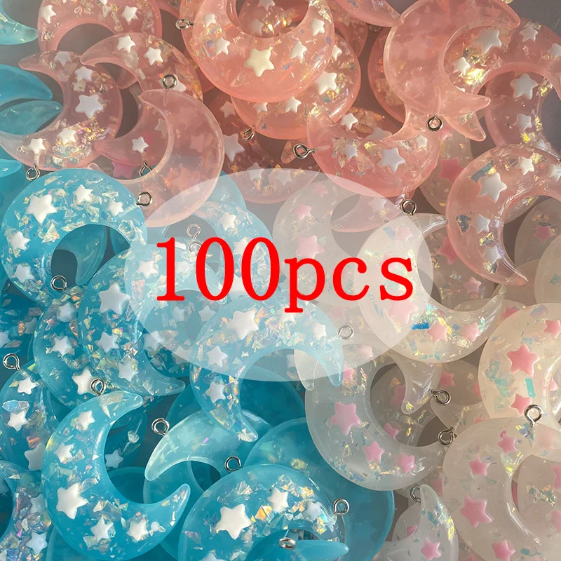 Wholesale 100pcs Big Moon Star Resin Charms Bulk Sweet Crescent Earring Keychain Pendant DIY Fashion Korean Jewelry Make