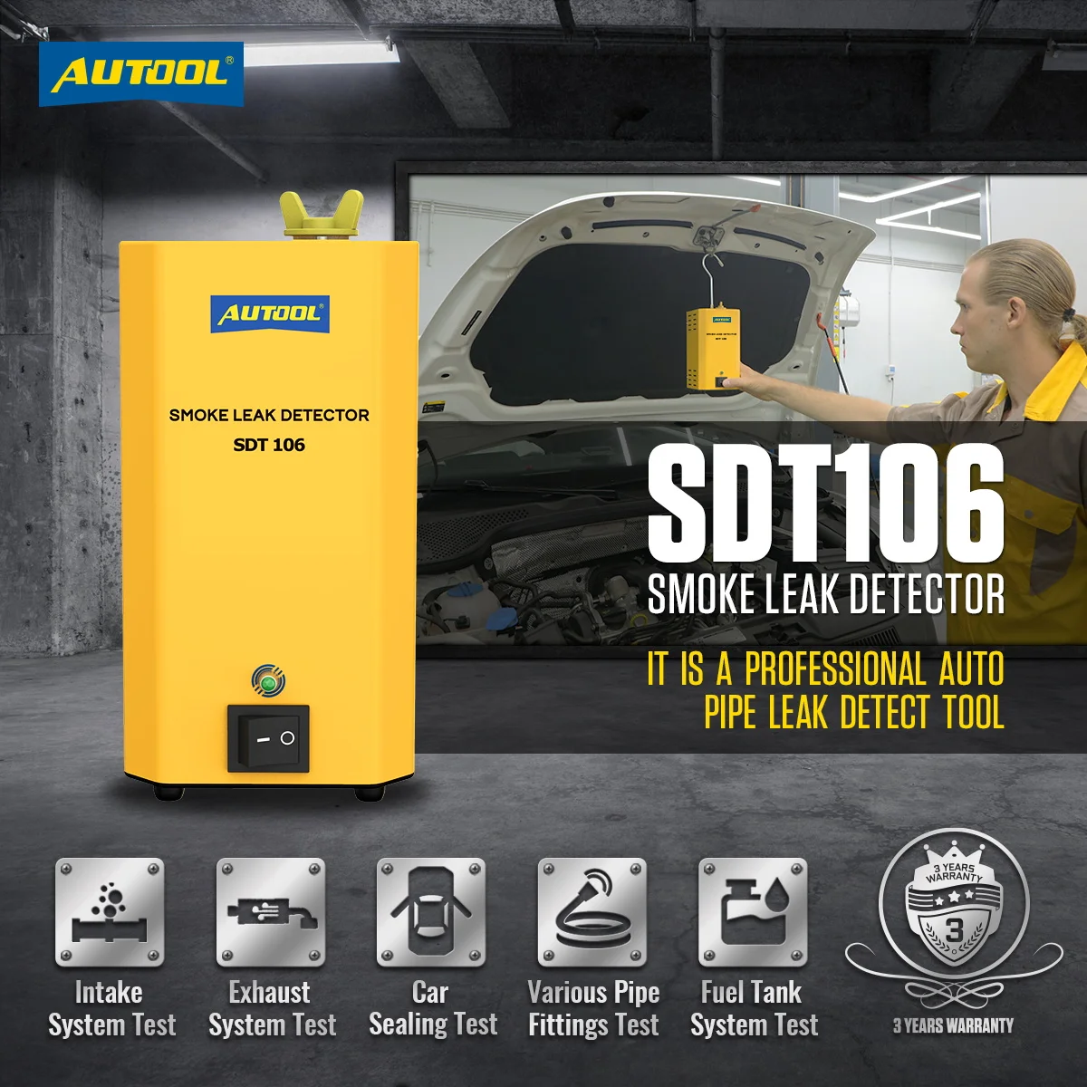AUTOOL SDT106 OEM, Equipo Profesional de Diagnóstico Automotriz para Garajes, Probador de Sistemas de Tuberías, Detector de Fugas de Humo Automotriz