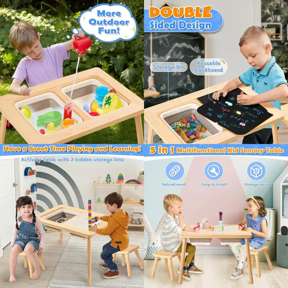 

Multipurpose Toddler Activity Table with 2 Stools and Storage Bins for Sand and Art Play