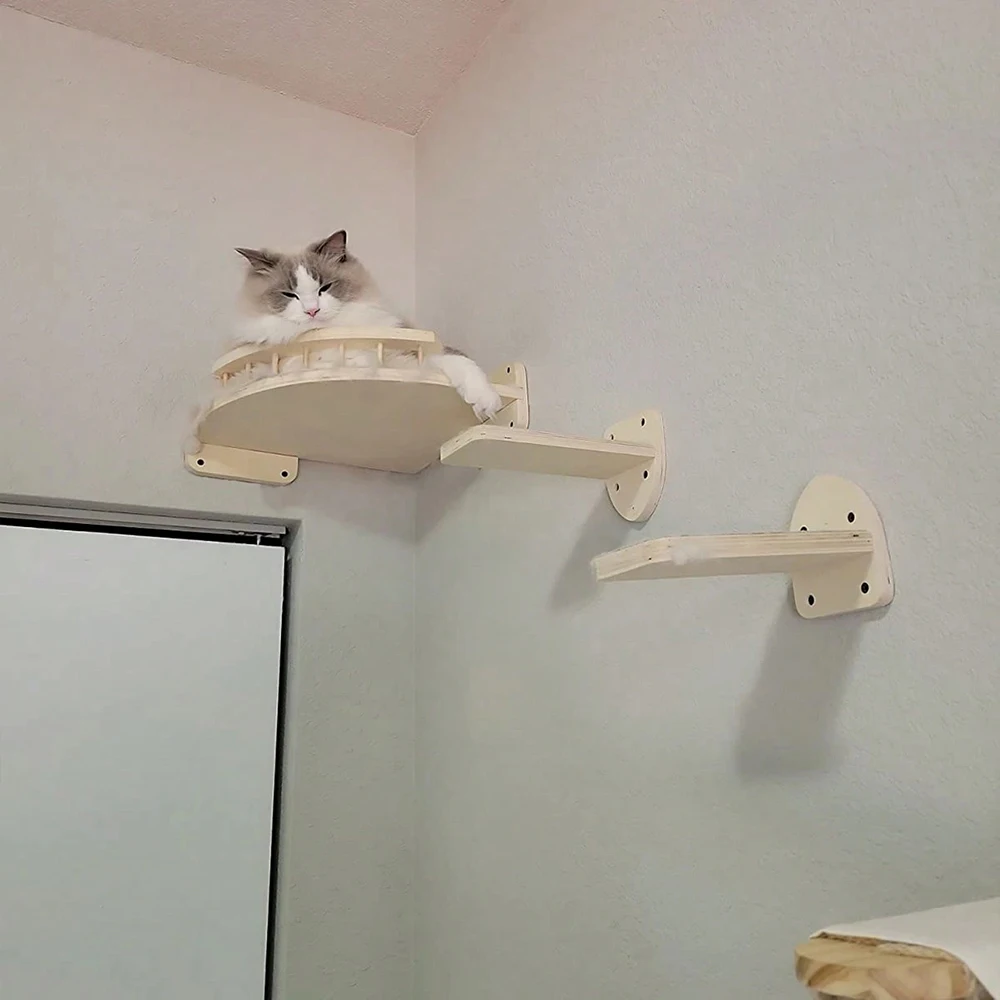 

Угловые установки для кошек, настенные сизалевые ступеньки для кошек с фетровой настенной платформой для кошек, мебель для домашних животных из массива дерева, аксессуары