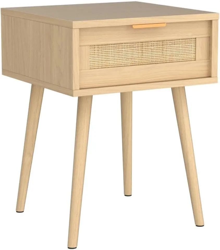 Table de chevet en bois avec tissage en rotin, table de chevet MELHome, rangement pour chambre à coucher, ensemble de 2