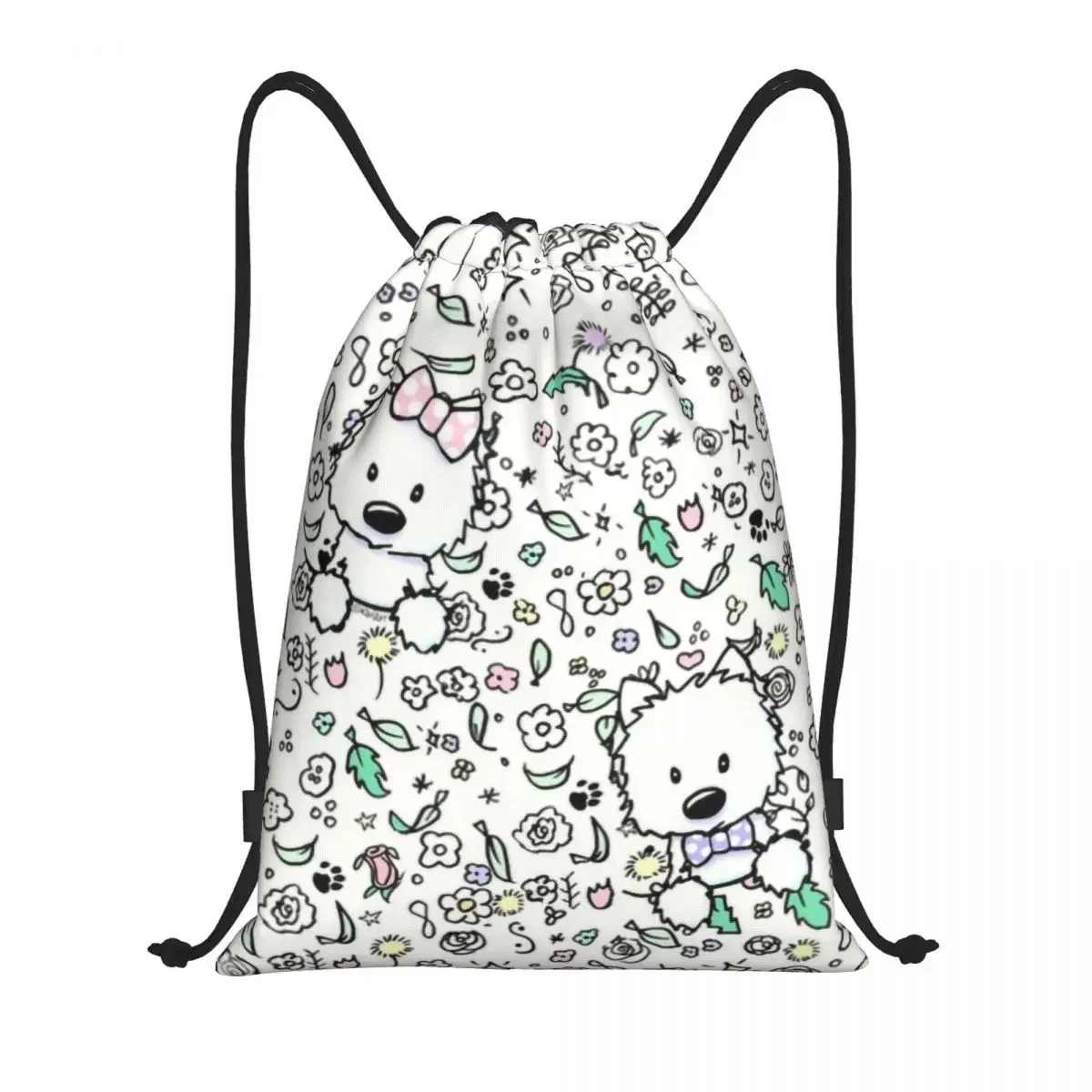 Cute West Highland Terrier Dog Drawstring Bag Men Women Foldable Gym Sports Sackpack Westie Puppy Training Backpacks