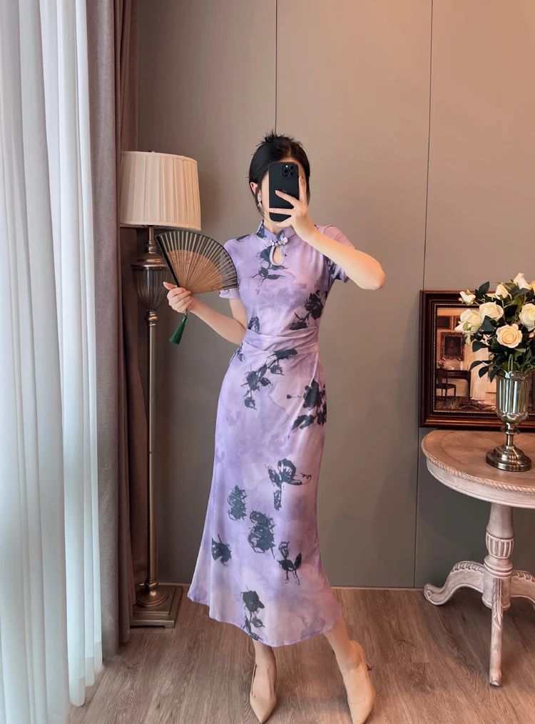 Vestidos de manga curta femininos nos anos 50 outono veludo bezerro-comprimento lapela bordas em camadas ajuste regular rural all-match macio picante