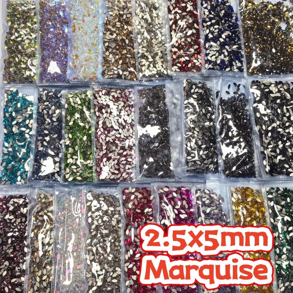 Wholesale 1440Pcs 2.5*5mm Marquise Flat Back Rhinestones Non Hotfix Crystal Gems DIY Nail Garment Shoes Jewelry Craft Decor
