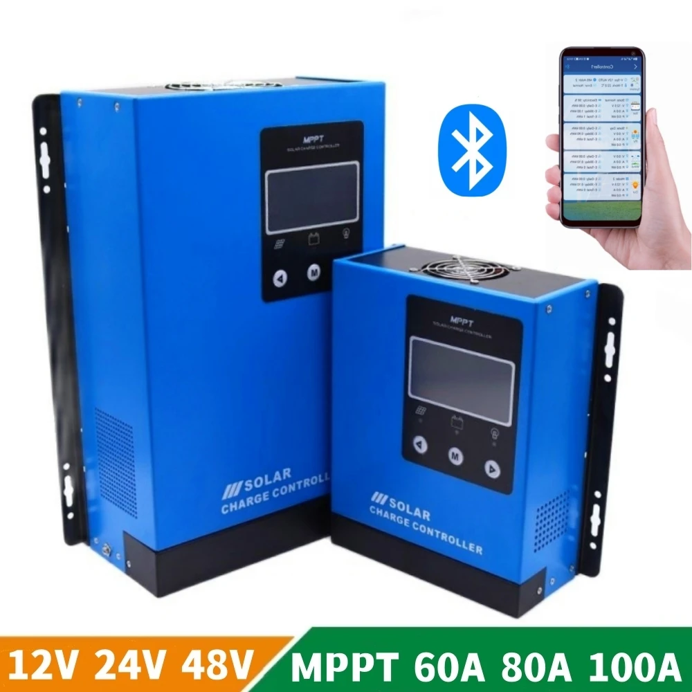 60A 100A MPPT Solar Charge Controller Bluetooth 150VDC Solar Regulator For 12V 24V 48V Lead-Acid/12V Lithium/12V LiFePO4 Battery