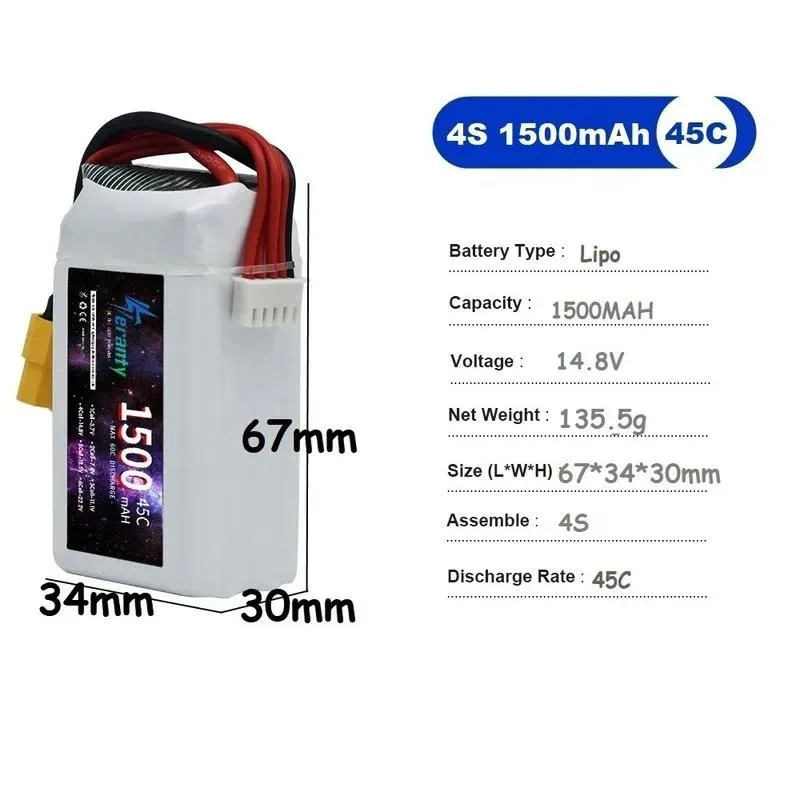 for 14.8V 1500mAh 45C 4S High Rate Lithium Battery for Model Aircraft Drone Fixed Wing RC Plane Factory Sales