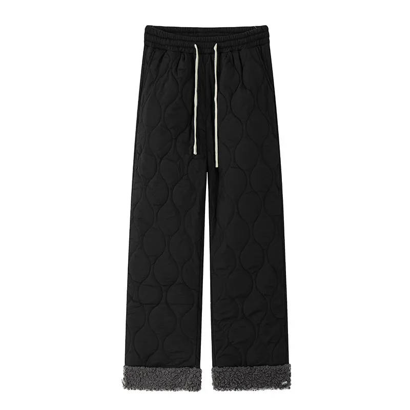 Men's Winter Cotton Trousers with Fleece  And Quilted Design Lamb Fur Warm Ski Pants Straight Leg Long Leisure Youthful view 5
