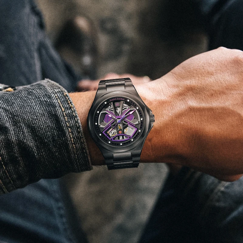 GORMAN Steampunk Skeleton Men's Watch Ring Luxury Automatic Mechanical Watches Luminous waterproof Stainless Steel Strap Watches