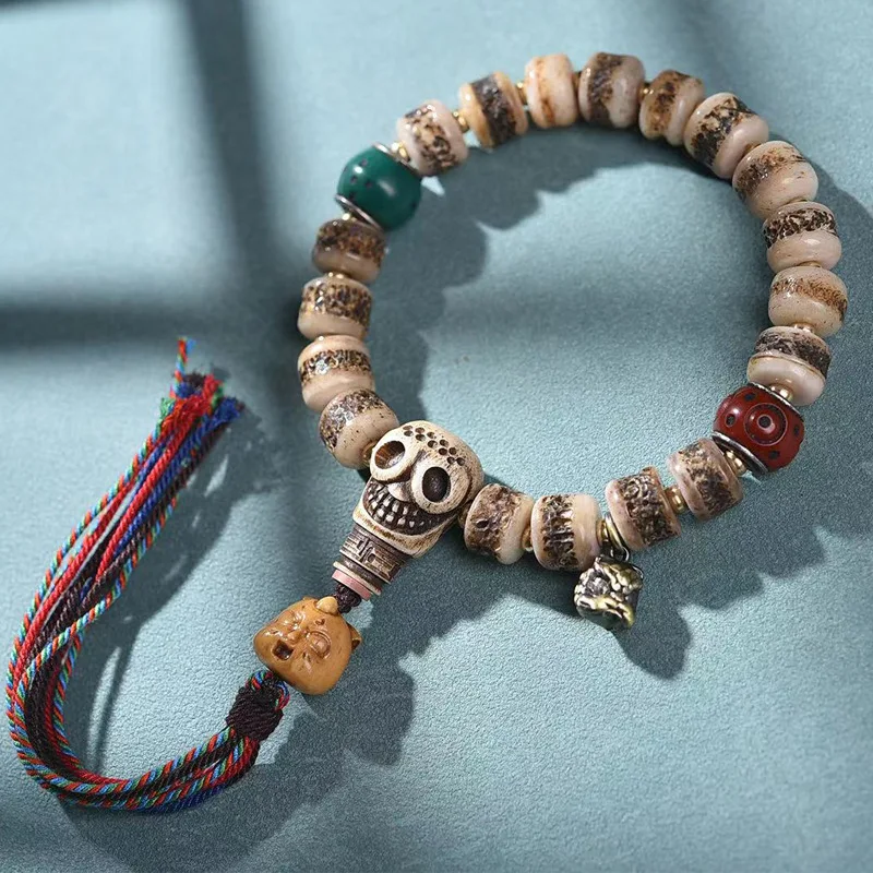 Ox Single-Wrap Backflow Old Materials Men'S And Women'S Tibetan Crafts Bone A Dai Three-Way Bracelet