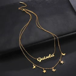 Sipuris Personality Custom Name Necklace Stainless Steel Double Chain Star Heart Graphic Jewelry Weddings Accessories Gifts