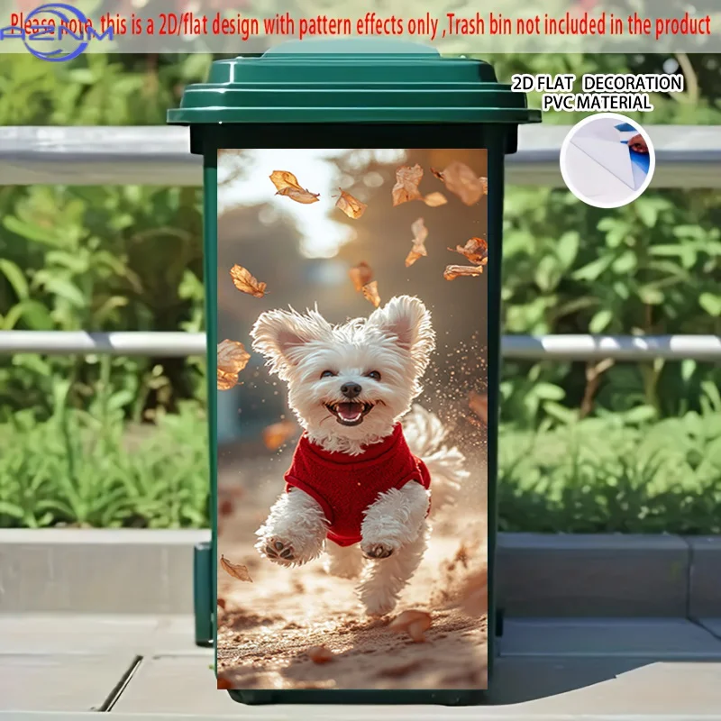 2D Flat Printing 1pc 2D Pattern Printed Kitchen Trash Can Sticker xcm Cute Dog Autumn Dance Theme Kitchen Home Decor Wallpaper