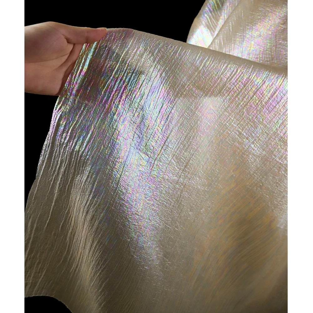 Beige-Camel Gradient Iridescent Tulle | Laser Dyed Wrinkled Fabric for Performance Costumes & Skirts