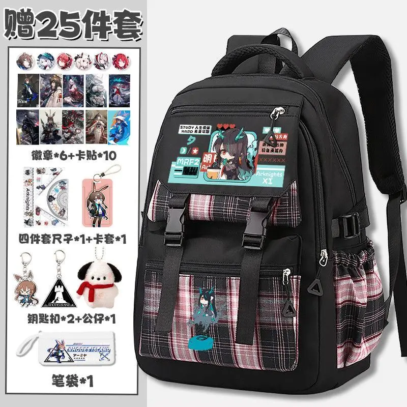 Arknights Anime Game Merchandise For Men And Women Students Computer Plaid Backpack Casual Bag