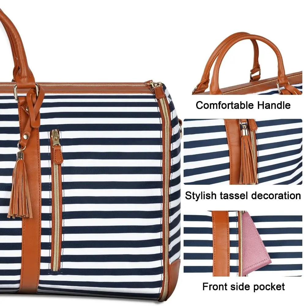 

Shoulder Strap Striped Large Capacity Travel Bag Expandable Convertible Duffle Bag Foldable PU Material Garment Bag Carry On