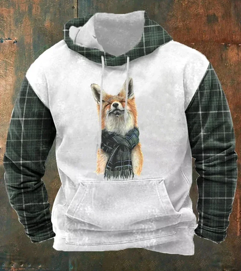 Hoodie com estampa Fox divertido masculino, blusa confortável, roupa esportiva respirável, moda casual de rua, outono, nova