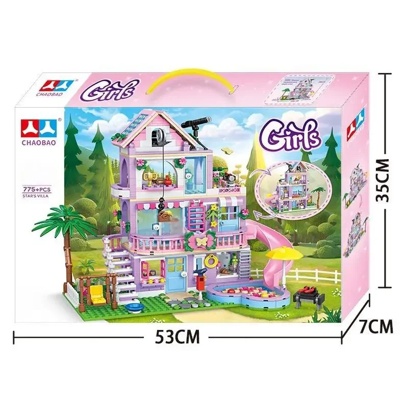 Ville amis fille Villa blocs de construction MOC trois étages bâtiment cocotier toboggan maisons figurines briques jouets pour enfants cadeaux