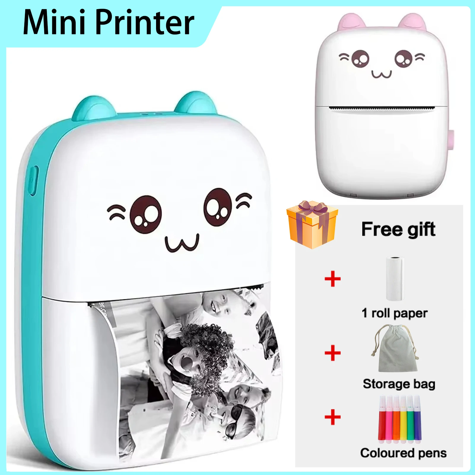 Mini 58mm Thermal Portable Printer BT Wireless 200dpi Mobile Label Photo Memo Wrong Question Printing  USB Cable For Home No Ink