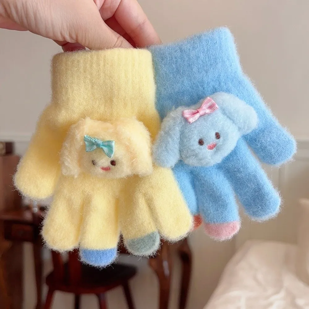 Cute Cartoon Knitted Gloves Warm Lining Cold Proof Thermal Gloves Full Finger Winter Gloves For Kids Girls