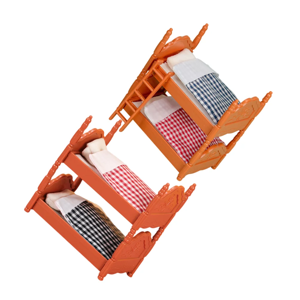 2 Sets Mini Bunk Bed Model Ornament House Toy Furniture Cloth Dollhouse Accessories Bedroom Child